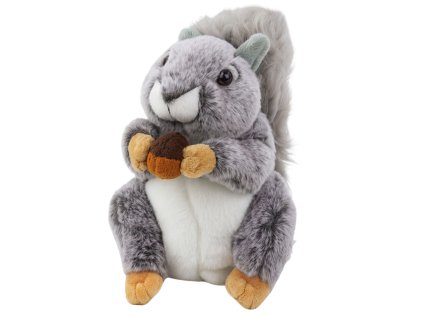 Plyšová veverka s oříškem šedá 22 cm - měkký mazlíček pro děti od 3 let