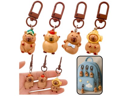 Sada 4 Mini Přívěsků Kapibara: Ozdobné Klíče a Doplněk pro Sběratele