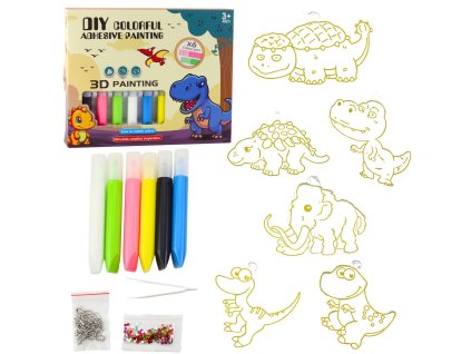 Sada Kreativní Vitraže Breloky Dino s Gelovými Pisáky pro Děti