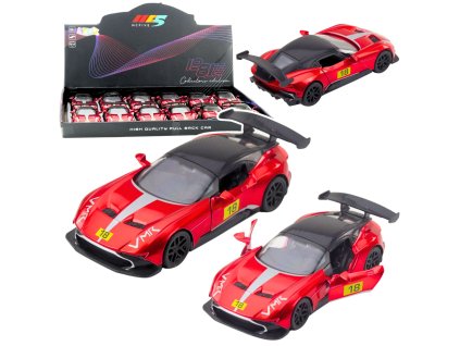 Sportovní Kovový Závodní Model 1:32 Červený s Otevíracími Dveřmi a Pohonem Pull-Back