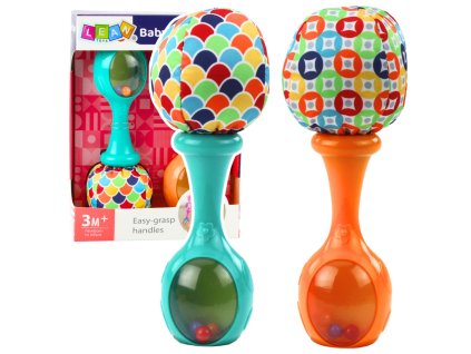 Zábavný set hmatových chrastítek s měkkými míčky – oranžová a zelená, 2 ks