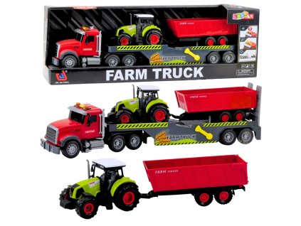 Červený Set Kamion Traktor s Přívěsem s Efekty Světla a Zvuku pro Chlapce od 3 Let