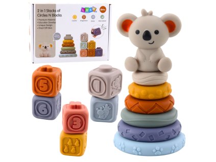 Montessori Smyslová Věž Koala - Edukativní Měkké Kostičky pro Miminka, 13 ks