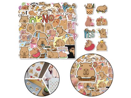 Sada Papírové Samolepky Kapybara Různé Vzory 50 ks