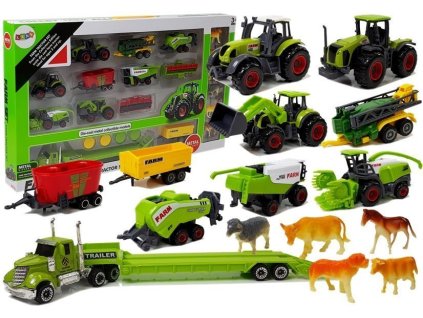 Sada Zemědělských Vozidel Traktory Přívěsy s Figurkami Zvířat