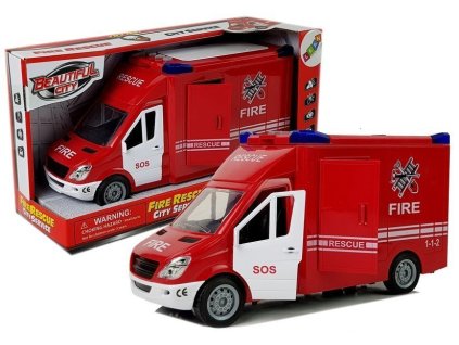 Hasičské auto s setrvačníkem, zvukem a otevíracími dveřmi