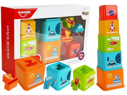 Stohovací Hrníčky Čtvercové s Obrázky Vozidel Třídič pro Kojence