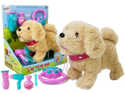 Plyšový Pejsek na Vodítku na Baterie Krémový s Příslušenstvím