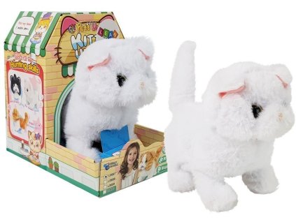 Interaktivní Bílá Perská Kočka, Chodí a Hýbe Ocasem na Baterie