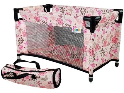 Dětská postýlka pro panenky Alice Růžové s květy