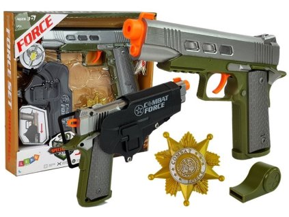 Policejní Sada Pistole 20cm Odznak Píšťalka Pouzdro Světelné Zvukové Efekty