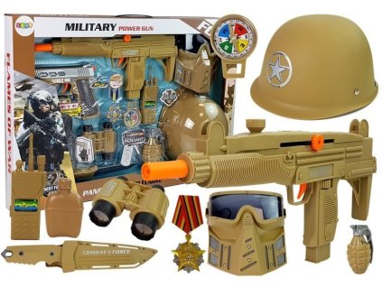 Sada Vojenských Hraček Pistole Zbraň s Maskou Přilbou Granát Zvuk