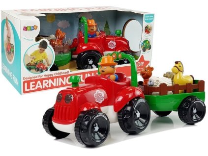 Traktor s Přívěsem a Zvířátky na Baterie Světla Zvuk pro Děti