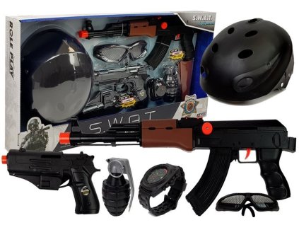 Dětská S.W.A.T. Policejní Sada Pistole Přilba Černá