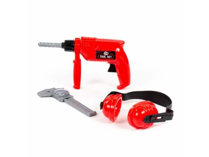 Červená sada nářadí: vrtačka, sluchátka, posuvné měřítko 91116