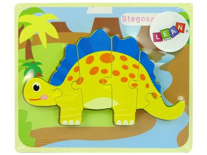 Dřevěné Puzzle Dinosaur Stegosaurus Žlutý Oviraptor Žlutý