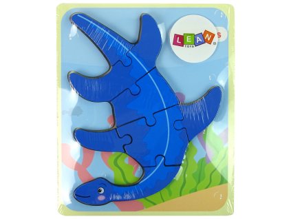 Dřevěné Puzzle Dinosaurus Pterodaktylus Růžový Plyosaurus Modrý