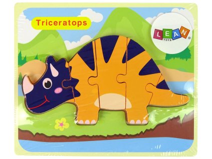 Dřevěné Puzzle Dinosauři Triceratops Ankylosaurus Oranžový