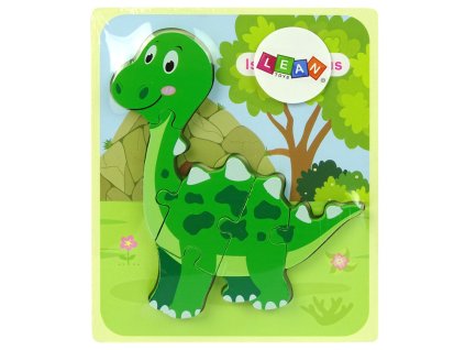 Dřevěné Puzzle Dinosaurus Isanosaurus Tyranosaurus Zelený