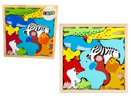 Dřevěné Puzzle Zvířata K Přiřazení Lev Králík