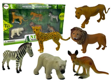 Sada Figurek Afrika Divoká Zvířata Klokan Zebra