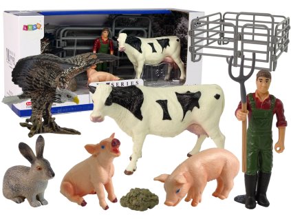 Velká Sada Figurek Vesnická Farma 11 Prvků Kráva Prase Králík