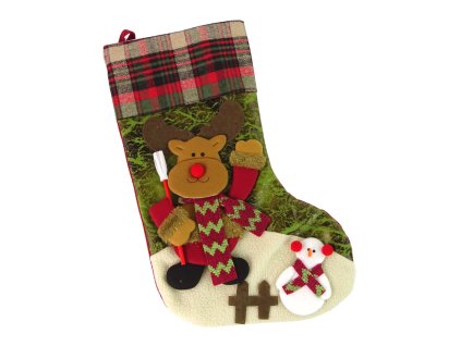 XXL Vánoční Ponožka z Textilie na Dárky Renifer 47cm