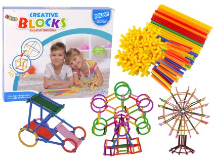 Stavebnicová Sada Kostek Konstrukční Tyčinky Skládací Slámky