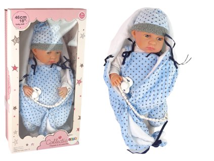 Panenka Miminko 46 cm Modrá Dudlík Deka Hvězdička