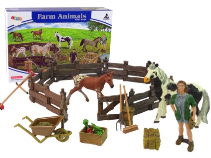 Sada figurek Farma K sestavení Dřevěná ohrada Koně