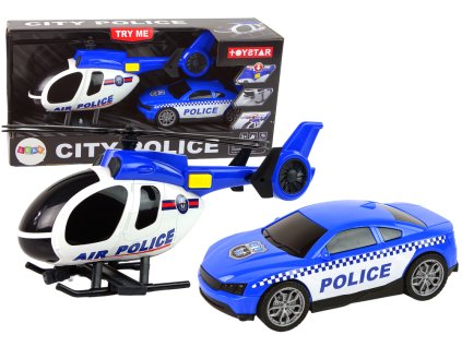 Sada Vozidel Helikoptéra Auto Policie Zvuk Modrá