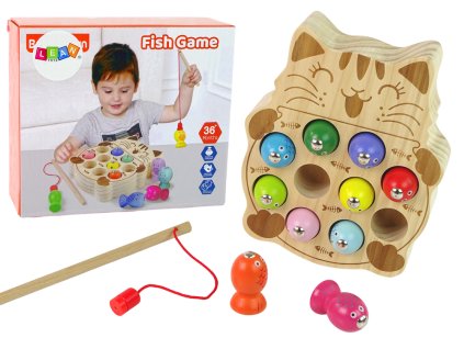 Dřevěná Hra Zručnosti Chytání Rybiček 2 Udice Kočička