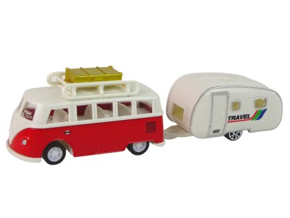 Sada Vozidel Červený Autobus s Karavanem