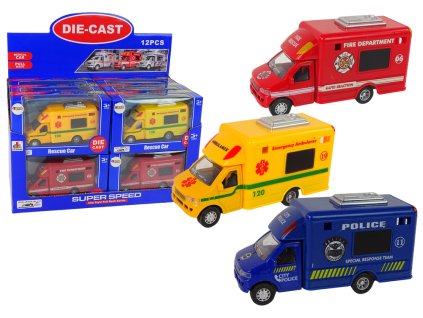 Záchranná Vozidla Policie Hasiči Sanitka Třecí Pohon 3 Modely