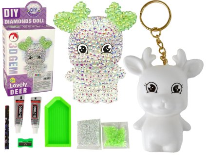 Sada Kreativní DIY Diamantový Bílý Sob Krystaly Klíčenka 3D