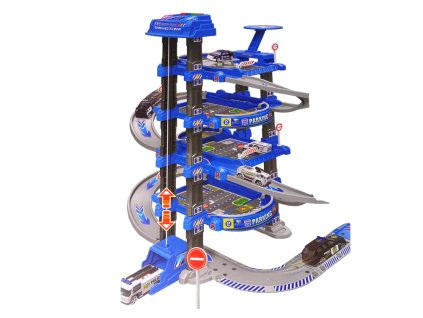 Parkovací Garáž se Zvukovými a Světelnými Efekty 1:64 Čtyřúrovňová Policie