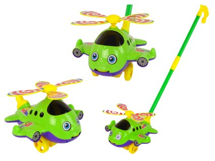 Zelené Veselé Letadlo Odrážedlo s Tyčí a Zvonečkem