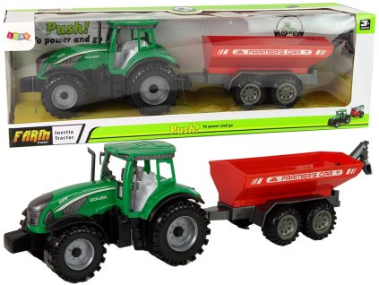 Zelený Traktor s Červeným Vlekem Třecí Pohon