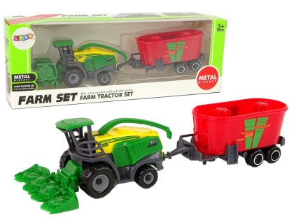 Kombajn s Přívěsem Zemědělský Stroj Zelený Červený