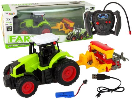 Zelený zemědělský traktor s lisem R/C 1:16