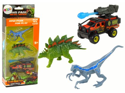 Sada figurek dinosaurů s terénním autem a raketou - Modrá