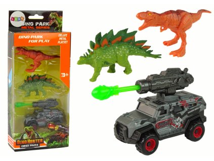 Sada figurek dinosaurů s vozidlem a raketou zelený