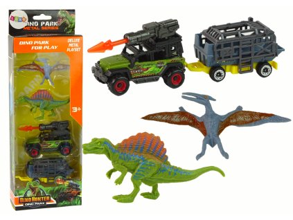Sada Dinosauři Auto s raketou a přívěsem