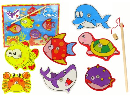 Dřevěná Sada Na Lovení Rybiček Barevný Magnet