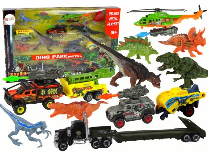 Sada Vozidel Helikoptéra Dinosauři 8 Ks Barevné
