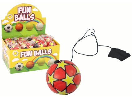 Červený PU Fotbalový Míč na Pryžové Šňůrce Jojo Ø 6 cm s Hvězdami