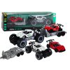Sada Bílý Terénní Automobil s Přívěsem a Červeným Sportovním Vozem