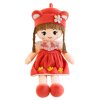Měkká textilní panenka v červených šatech a čepici s oušky 45cm