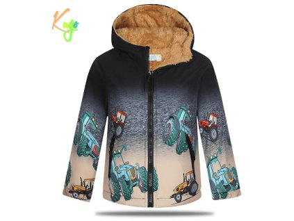 Chlapecká zimní bunda KUGO hnědá s traktorem