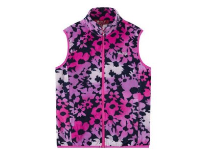 Dívčí fleecová vesta Wolf B2442 tmavě modrá květy